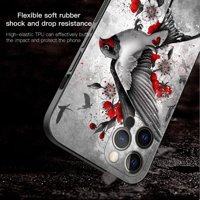 Phone Case For Apple iPhone 15 14 13 12 11 Pro Max 13 12 Mini XS Max XR X 7 8 Plus Samurai Japan Dragon Mask Swallows Warrior