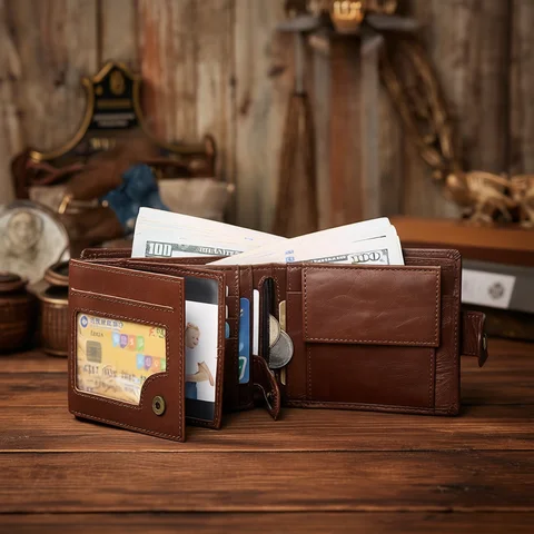 Classic Men's Genuine Leather Wallet Credit Card Holder RFID Coin Purse