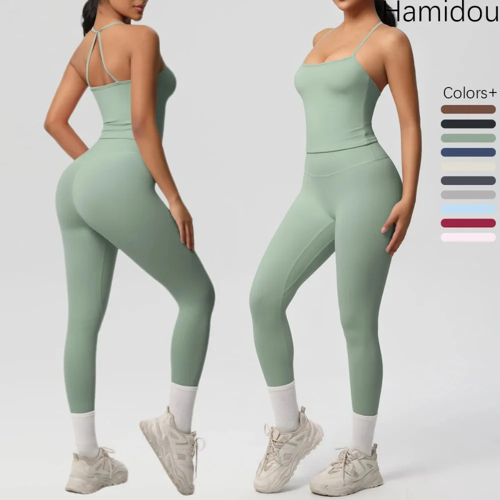 Halter Yoga Top Set Fitness Gym Suit Training Sleeveless Sport Gym Tops Crossover Back Sports Underwear  Tummy Control Slimming