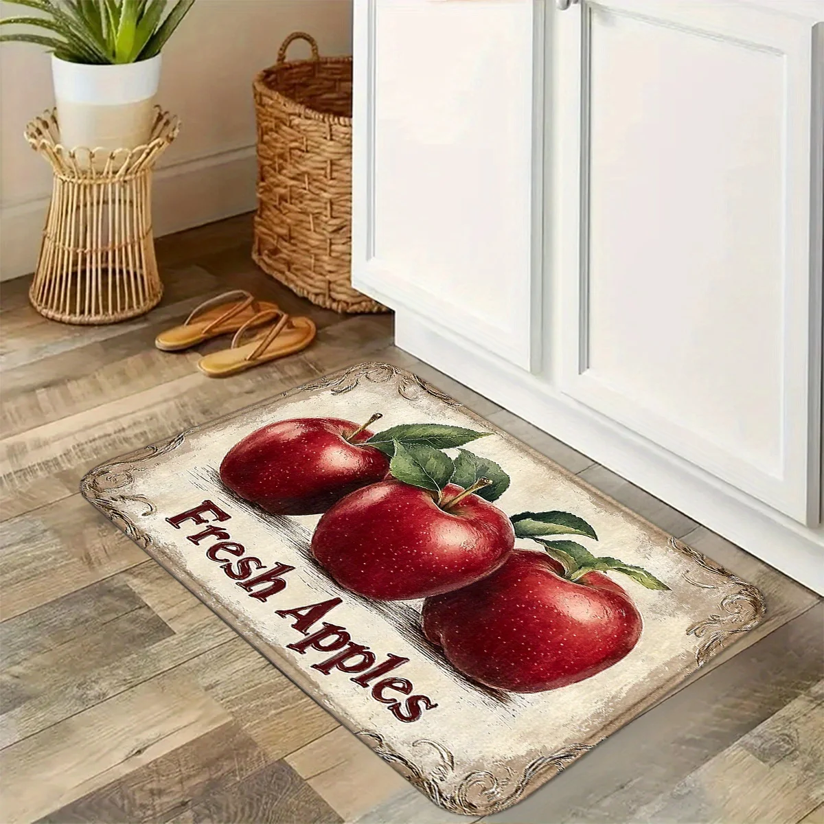 VIKAMA Retro Apple Printed Carpet Bathroom Entrance Non slip Foot Mat Kitchen Corridor Carpet Home Decoration