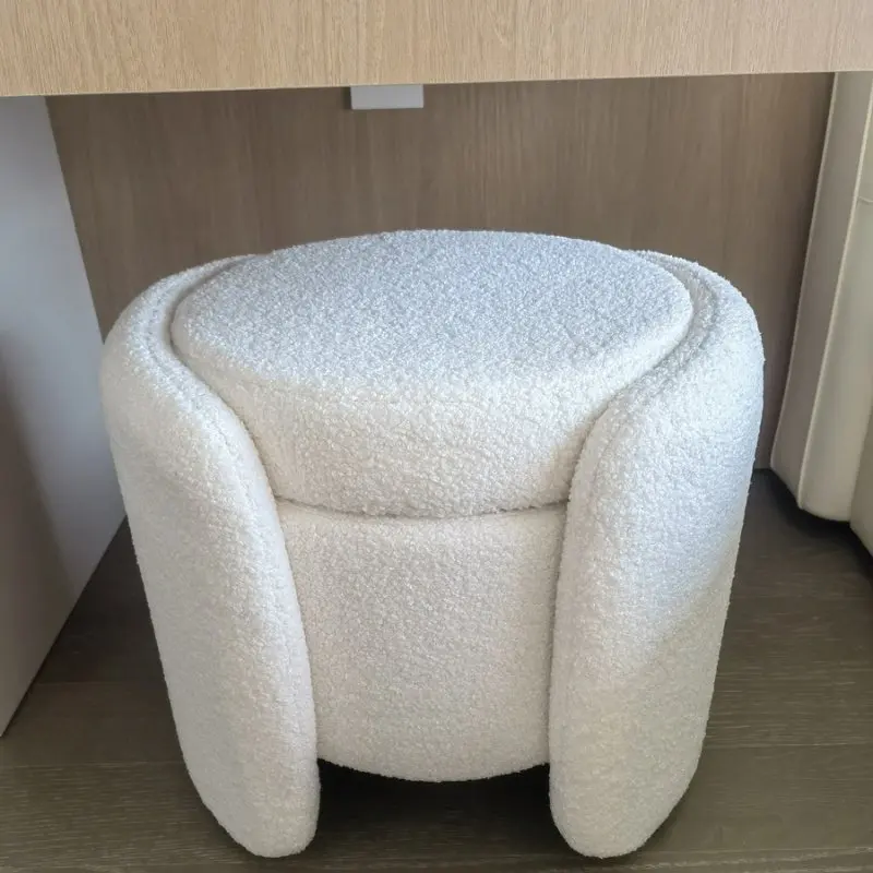 

Cream Style Lambswool Shoe Bench Small Entryway Seating Stool with Storage for Living Room Multi-Functional Ottoman Organizer