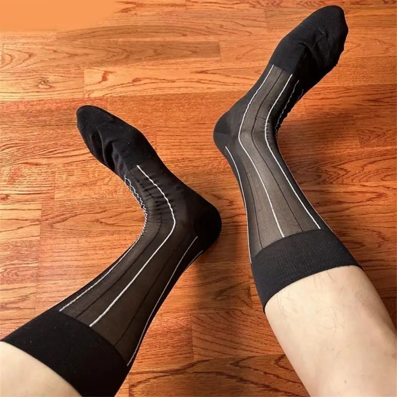 Y88A Men elegantes Vestidos negocios Calcetines Contraste Color Patrón acanalado Calcetines traje formal