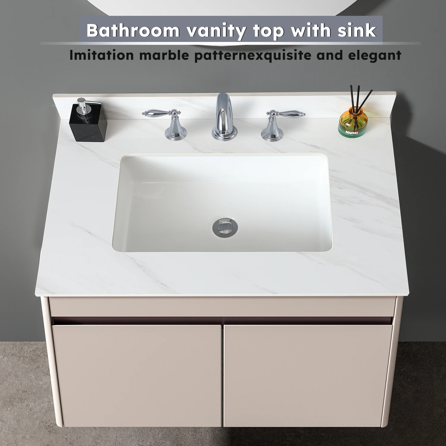 

31" Marble Vanity Top, White with Pre-drilled Faucet Holes, Undermount Sink, Bianco Carrara Venato