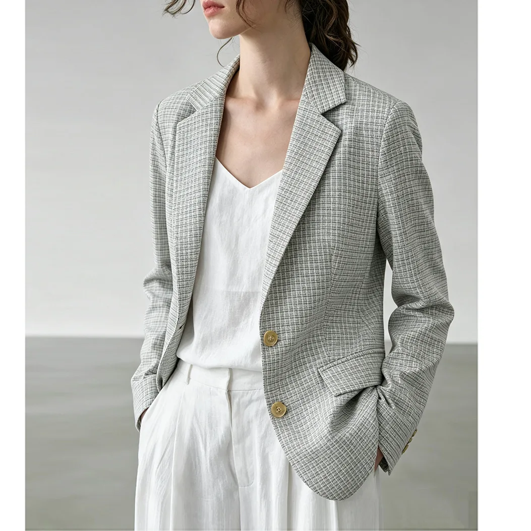 Autumn Women Plaid Suit Jacket Elegant Slim Blazer High Class Office Wear Coat