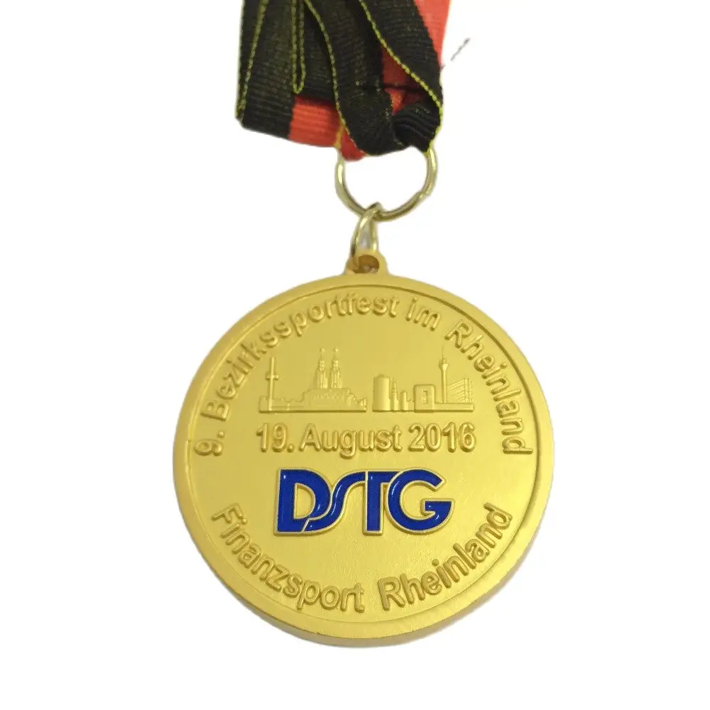 customized medal in 50mm diameter made in gold/silver/bronze finish attached with stock ribbon/50pcs