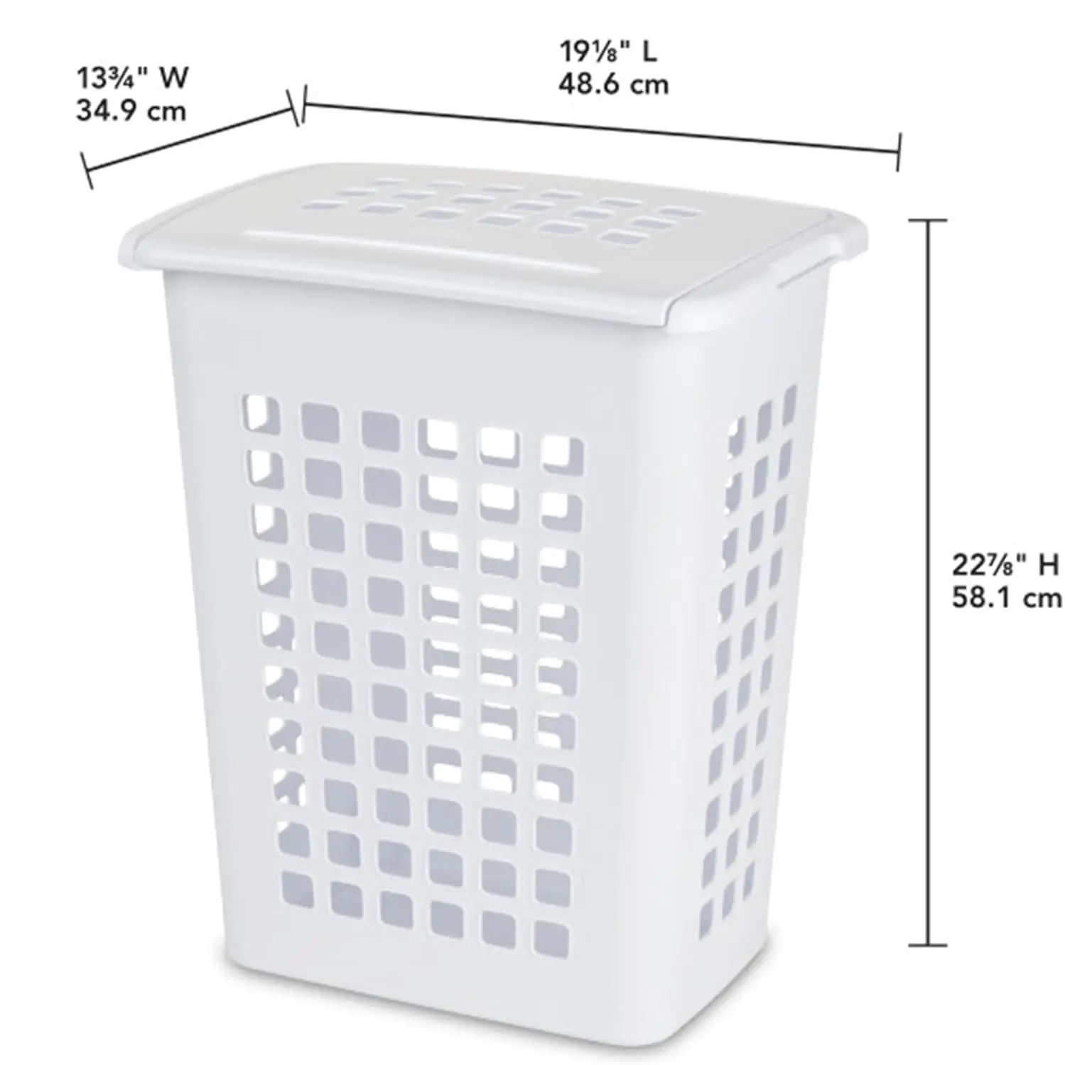 Rectangular LiftTop Laundry Hamper with Lid, Handles to Easily Carry Clothes Between the Laundry Room and Bedroom, Plastic