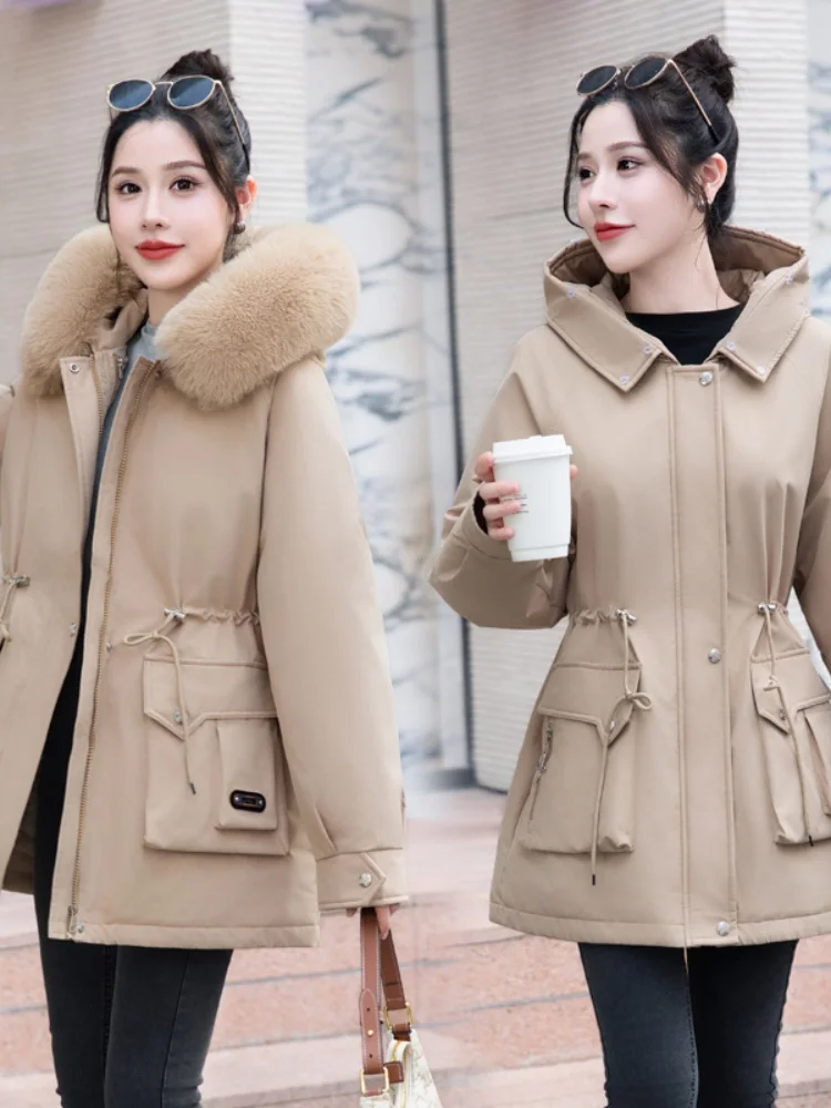 Parkas Shiny Womens Autumn Lining Fashion Knotted Flocking Fur Wind-Resistant Elegant Perfect Casual Detachable Single-Button OL