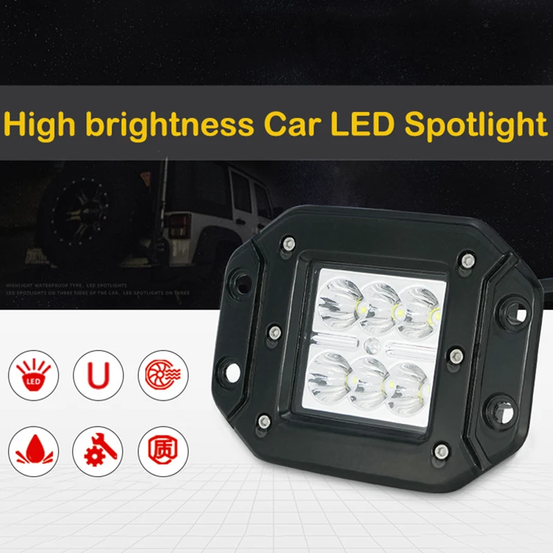 1PC LED Car Modified Light Off-road Vehicle Front Bumper Light Ceiling Light Can Be Embedded Fog Light 18W Square Car Work Light