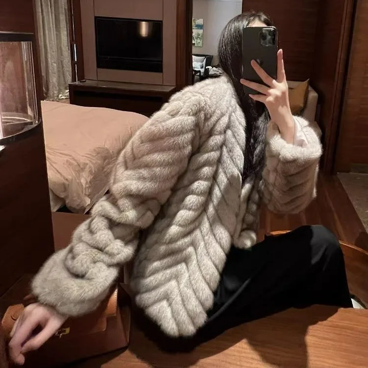 2025 invierno nuevo Sle ort Abrigo acolchado patrón de palabras humanas respetuoso con el medio ambiente piel de visón Artificial mujer Casual Faion prendas de vestir exteriores