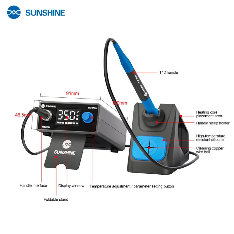 محطة لحام تسخين سريعة SUNSHINE T12 Ultra 80 وات مع وضع النوم متوافقة مع نصائح T12 لإصلاح لحام رقاقة لوحة دارات مطبوعة