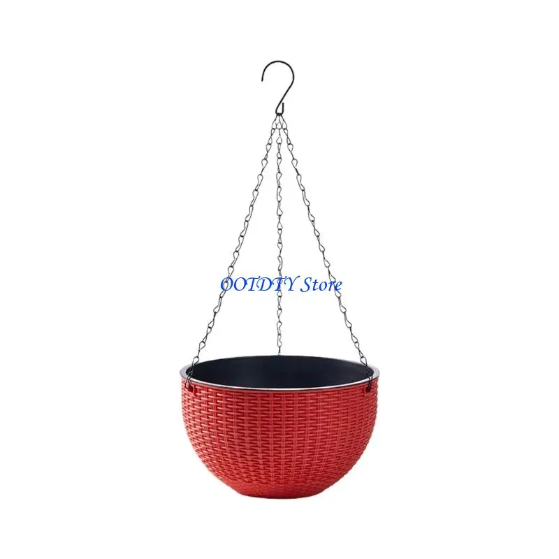 367A Modern Resin Hanging Pot Decorative Flower Basket Ratten Design Planter For Vertical Garden Arrangement Home Decors