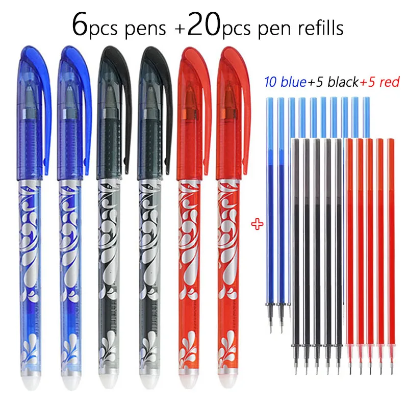 Juego de bolígrafos de Gel borrables, 26 Uds., punta de 0,5mm, bolígrafo de tinta negra/azul/roja, accesorios de oficina, papelería coreana, papelería Kawaii barata