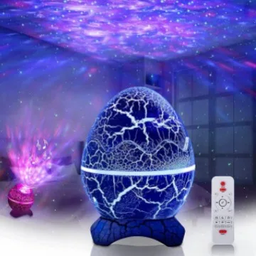 Cracked White Translucent Dinosaur Egg Projection Lamp Music Version Aurora Night Light Water Ripple Nebula Table Lamps