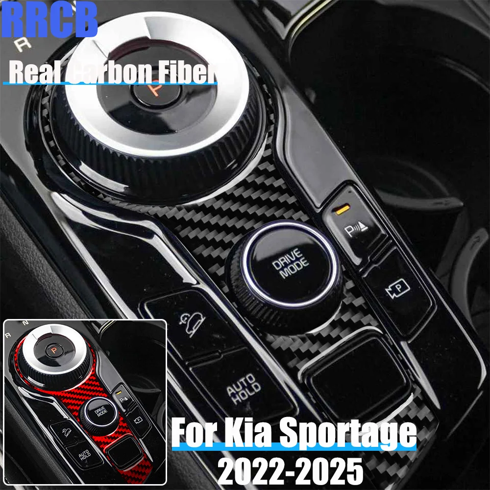 Real Carbon Fiber Car Accessories Parking Gear Trim Decorative Soft Cover Sticker For Kia Sportage NQ5 2022 2023 2024 2025