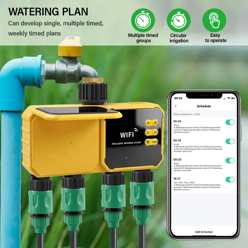 4/2 Zone WiFi Water Timer Smart Irrigation Timer Water Valve Controller Solar Powered Smart Life App 2.4GHz Auto Watering Timer