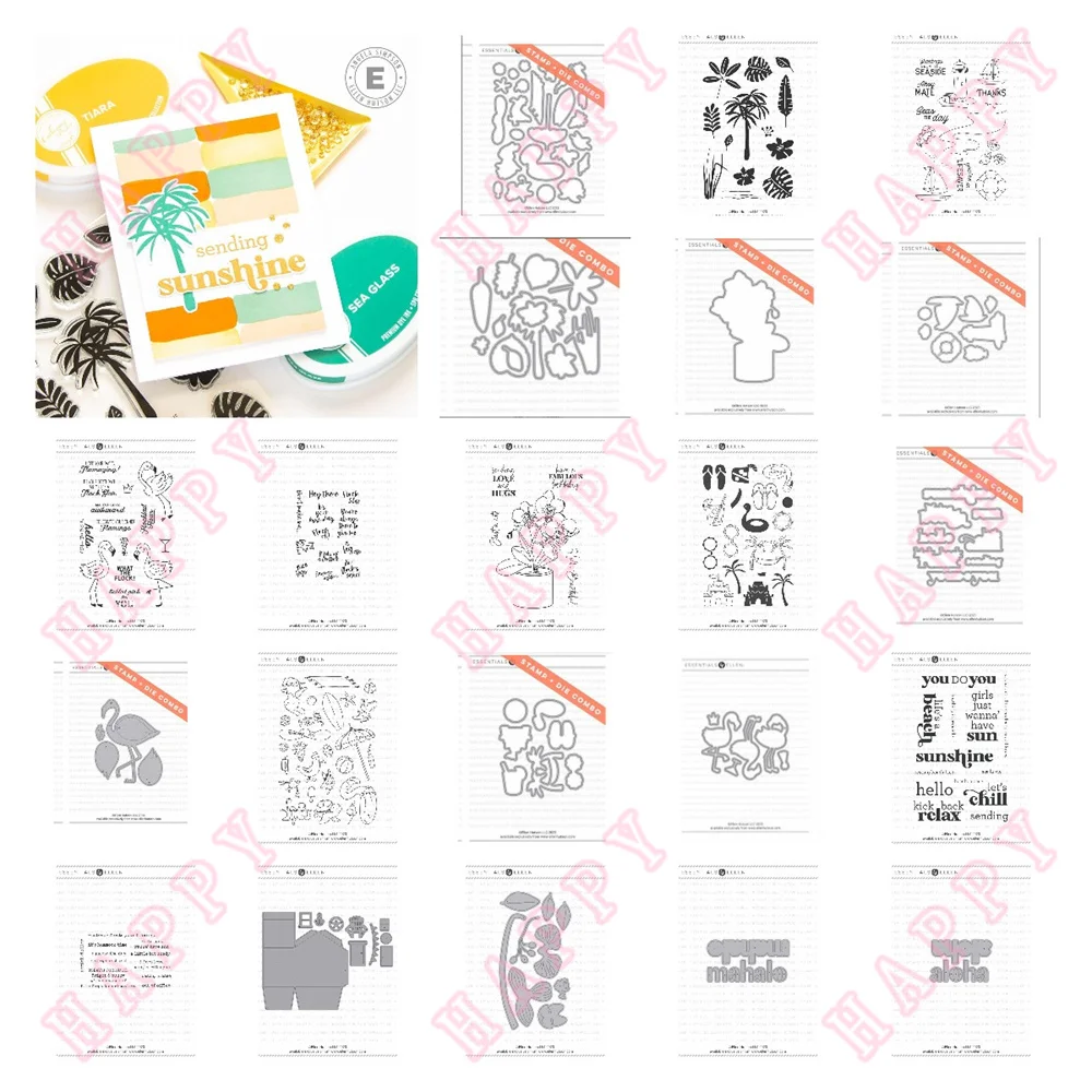 

Metal Cutting Dies Stamps Summer Sentiments Tropical Foliage Beach Cottage Decoration DIY Scrapbook Diary Album Paper Template