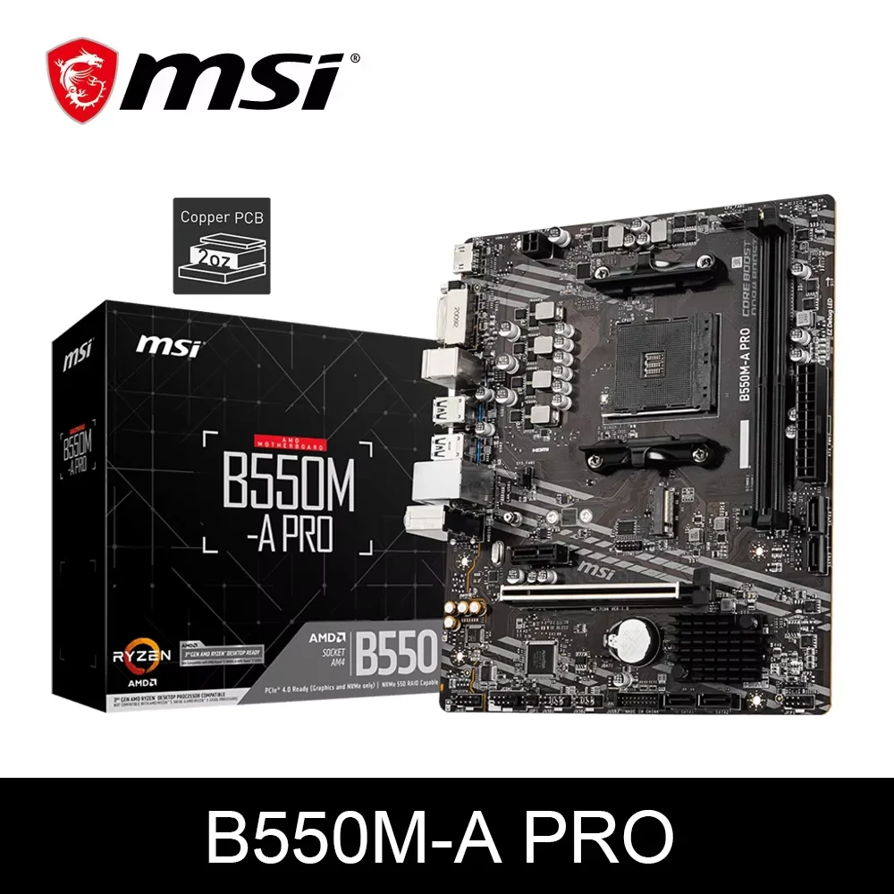 

MSI B550M-A PRO Игровая материнская плата AMD AM4 DDR4 M.2 поддерживает процессор Ryzen R3 R5 R7 5000 и 3000 серии Материнская плата настольного компьютера