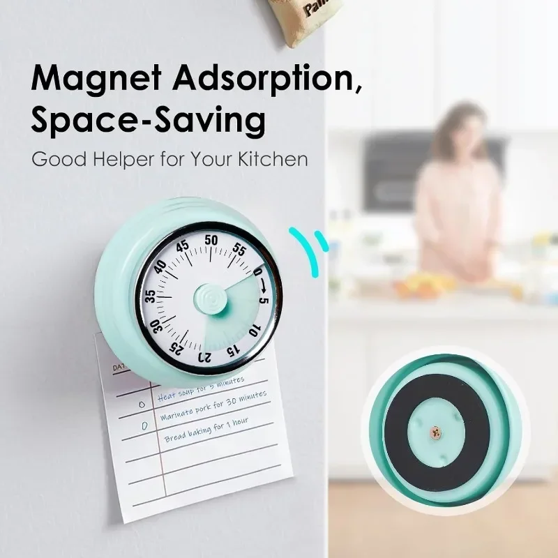 Visual Timer 60-Minute Countdown Kitchen Timers with Magnetic Clockwork Ringer Alert Time Management Tool for Study Work Cooking