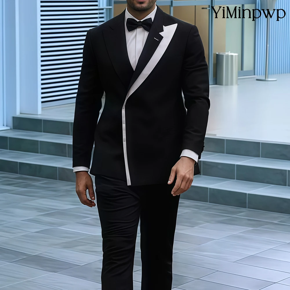 

YiMinpwp Black Wedding Suits For Men Satin costumes hommes mariage Office Professional Attire Business Suit For Man XS-5XL