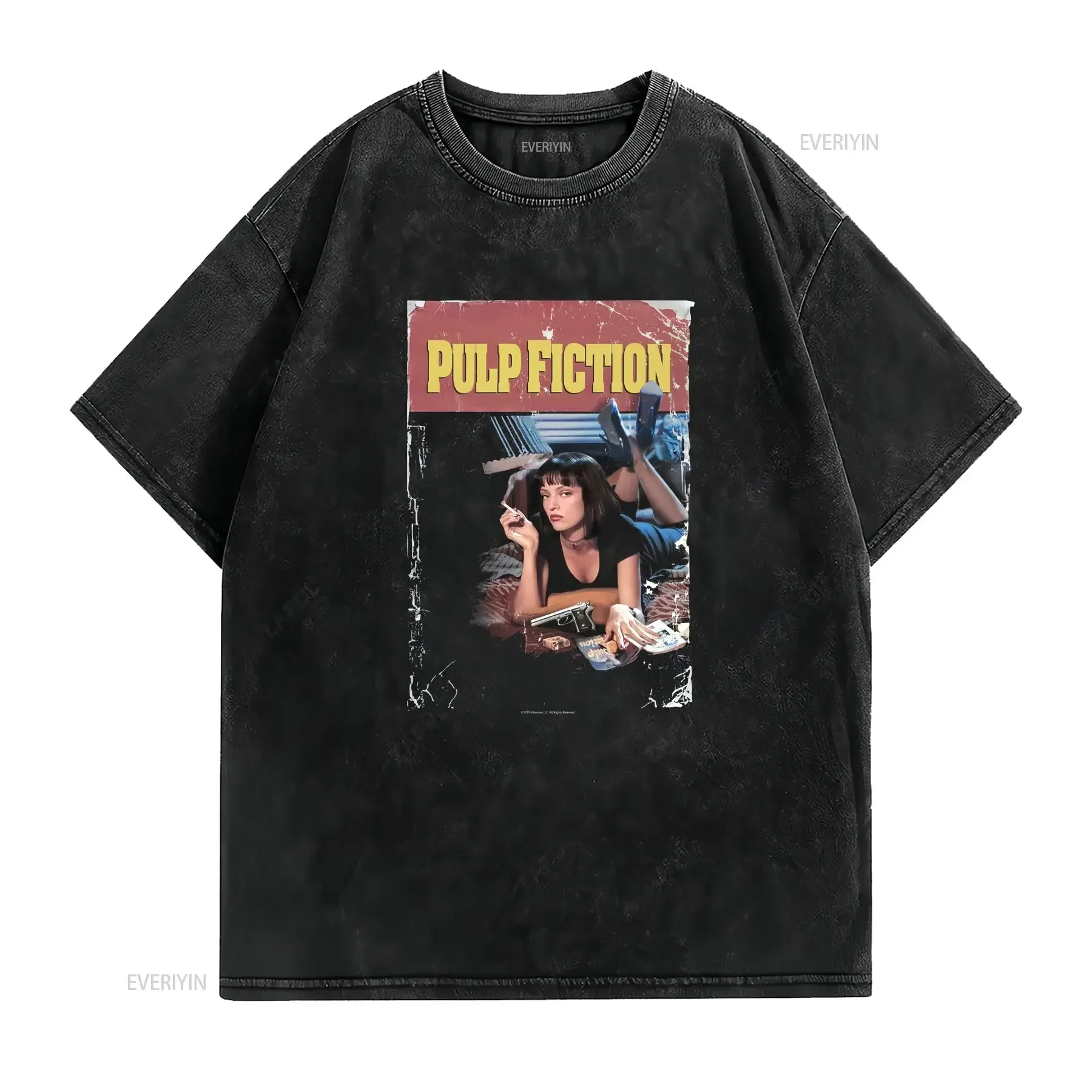 Pulp Fiction NEW T Shirt Black Size XXL Distressed Classic Poster Tarantino 2015 vintage Washed homme Stylish Slightly fashion