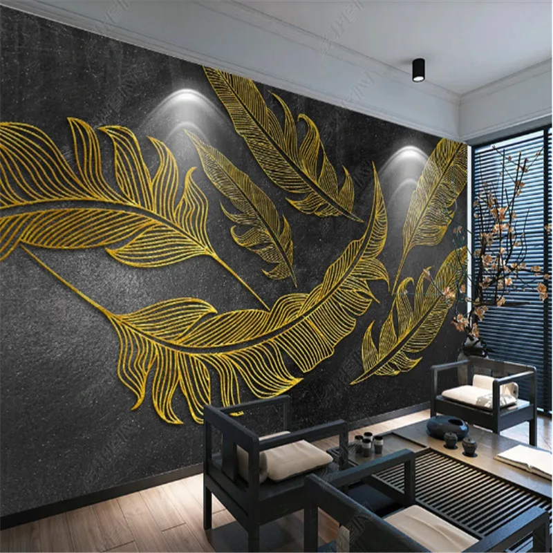 

Modern Fashion Light Luxury 3D Wallpaper for Living Room Hollow Golden Feather TV Background Wall Papers Home Decor Mural 3D