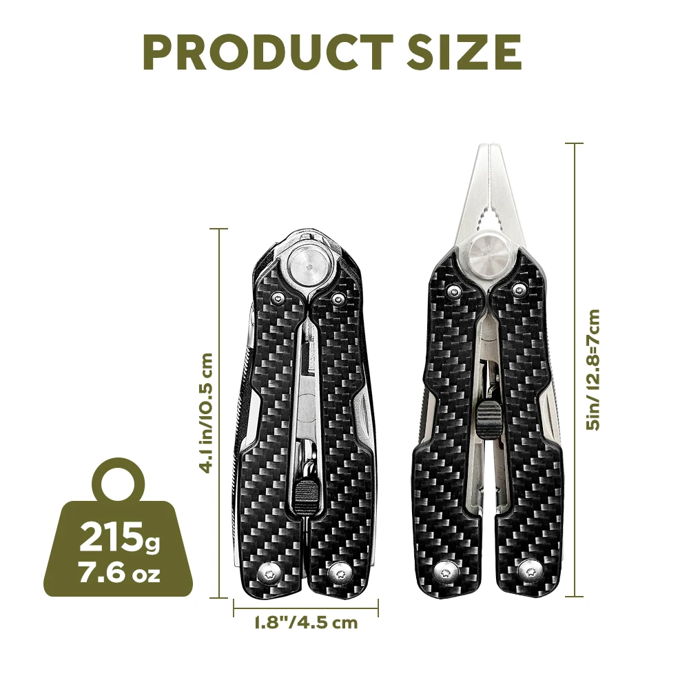 Swiss Tech 9-in-1 カーボンファイバー ハンドツール、アウトドア サバイバル & キャンプ用品用折りたたみ式コンパクト マルチツール、EDC エッセンシャル プライヤー