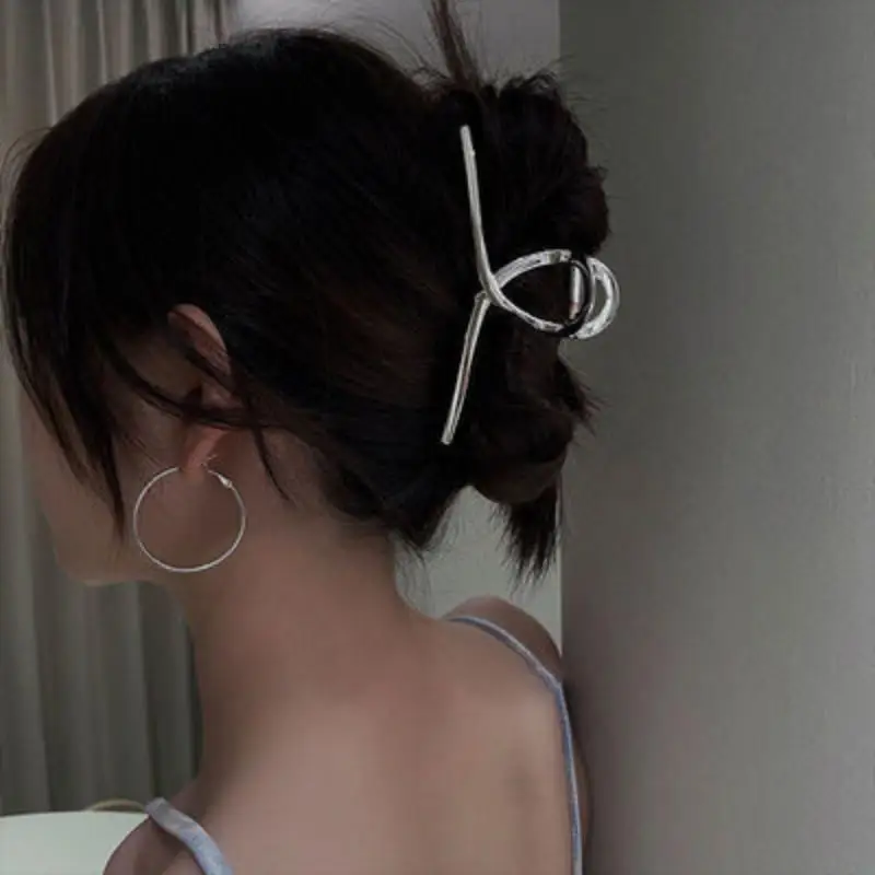 1 Stück Damen Große Elegante Silberne Metall-Haarklammern Punk-Stil Haarspangen für Gesichtsreinigung Mädchen Haarclips Haarklammern – Detail 6