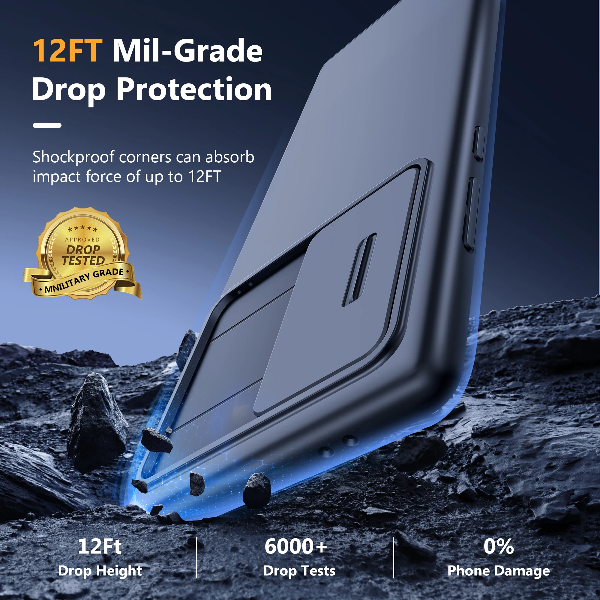 For Samsung Galaxy S24 ultra phone case with slide camera cover, screen protector, military shockproof protection, slim, matte