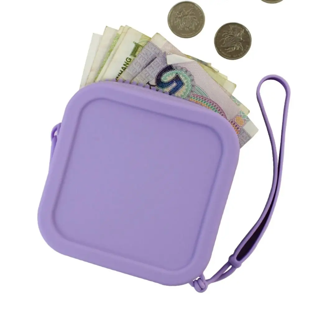 Monedero cuadrado de silicona de Color caramelo para mujer, bolsa de almacenamiento de auriculares, bolsa de cosméticos portátil para lápiz labial,