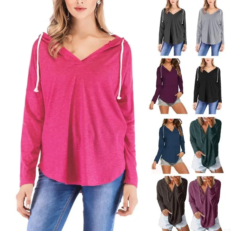 

E1PE Womens Fashion Oversized Hoodie Long Sleeve V Neck Sweatshirt Loose Pullover Top