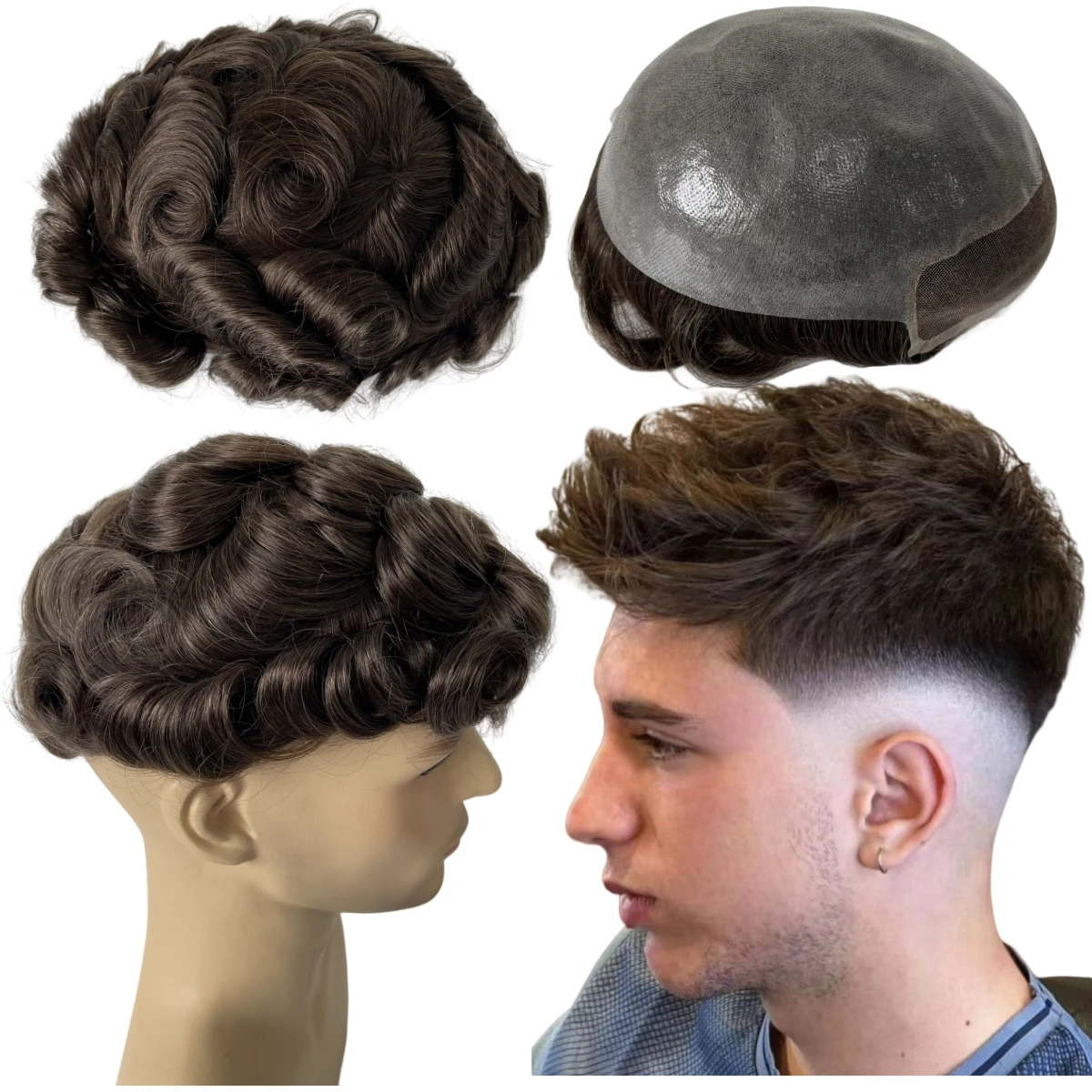 

Бирманские натуральные человеческие волосы коричневого цвета 4 #32mm Wave 8x10 BIO Toupee Front Lace Unit для белых мужчин