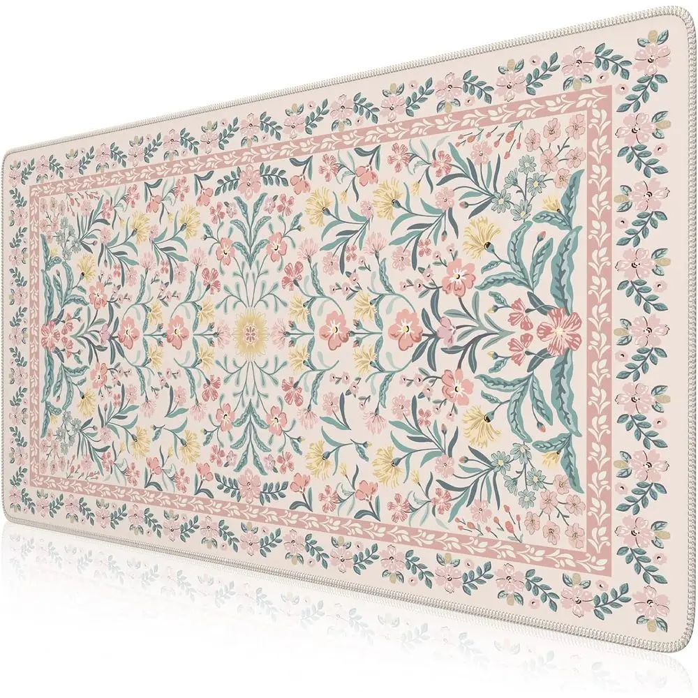 Large Pink Desk Mat with Anti-Slip and Stitched Edges, XL Mouse Pad for Computer, Cute Office Desk Accessory for Women
