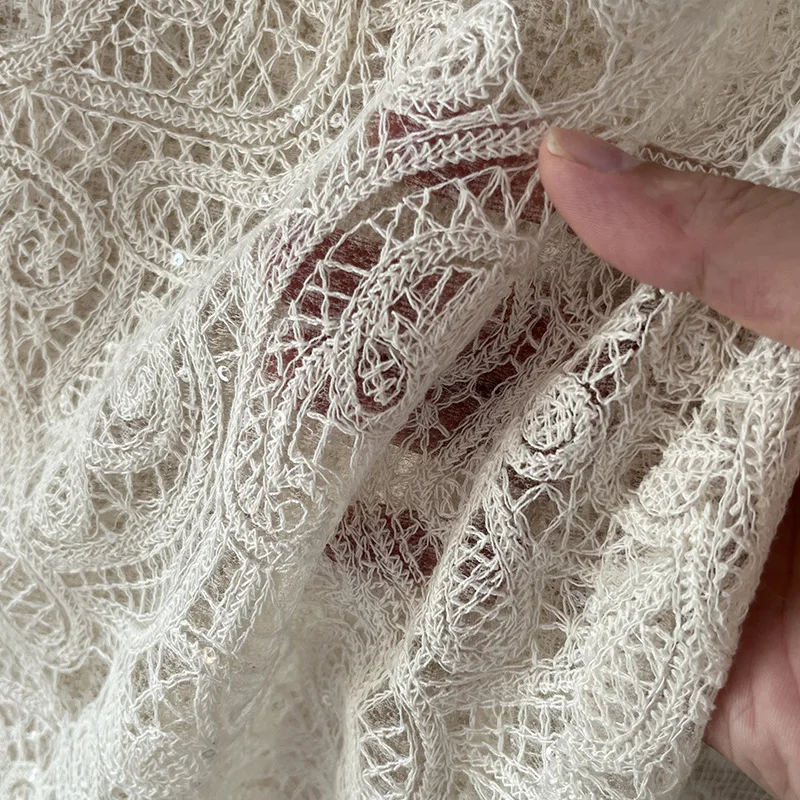 フランス重工業綿刺繍スパンコールレース衣類付属品、ウェディングドレススパンコールメッシュ生地、メッシュレース SC179
