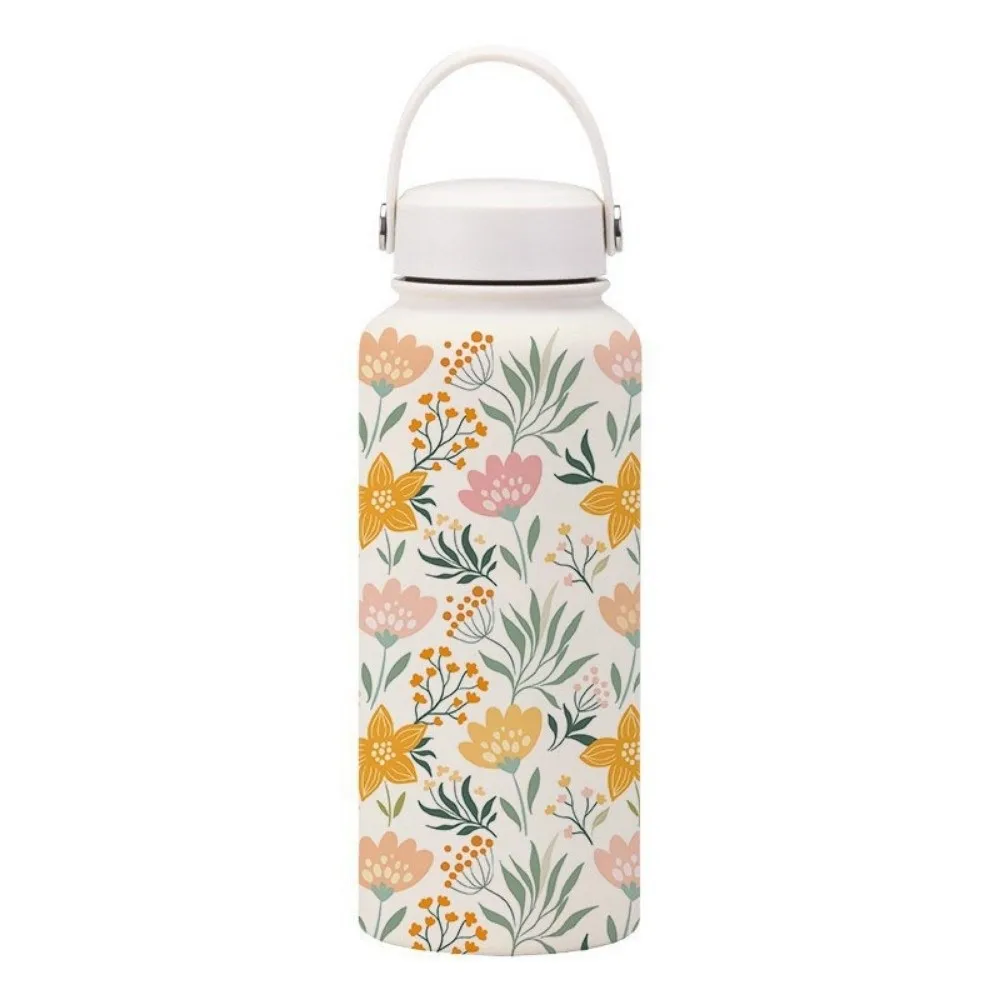 

Creative Thermal Water Bottle 1L Stainless Steel Outdoor Insulated Mug Leak-proof Portable Floral Insulated Bottle Kitchenware