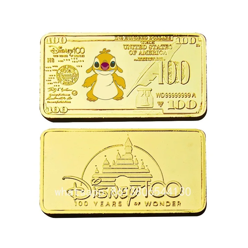 رائجة البيع ليلو وستيتش عملة تذكارية مطلية بالذهب 100 دولار أمريكي بطاقة شريطية معدنية شارة الاطفال المشجعين عيد الميلاد هدايا عظيمة