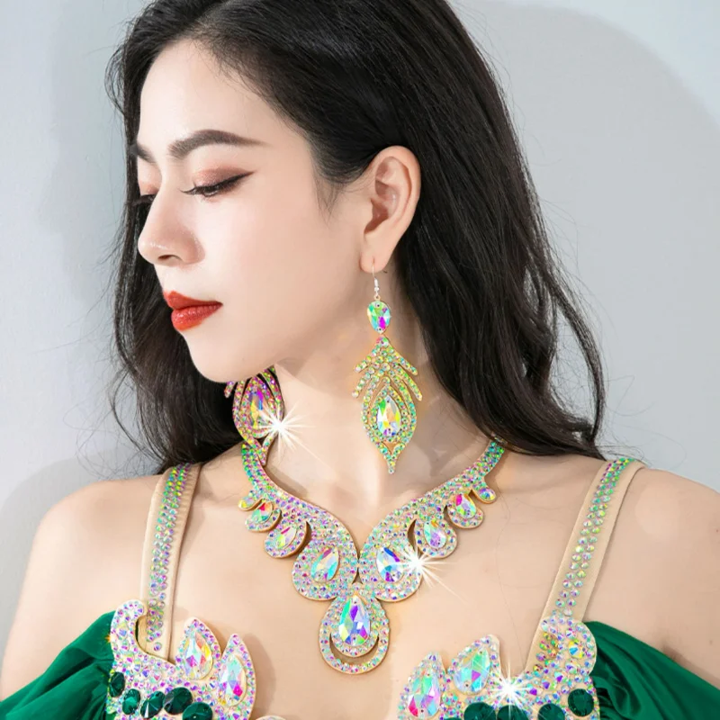 

Belly Dance Performance Necklace Women's Customization Senior Luxury Rhinestones Accessories Oriental Modern Dancing Ornament