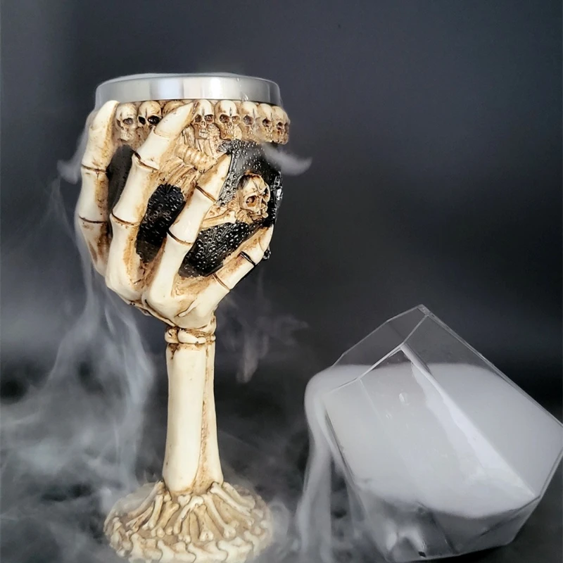 

2026 Halloween Ghost Hand Skull 3D Goblet Stainless Steel Insert Retro Gothic Skeleton Wine Glass Beer Mug Cups Halloween Gift