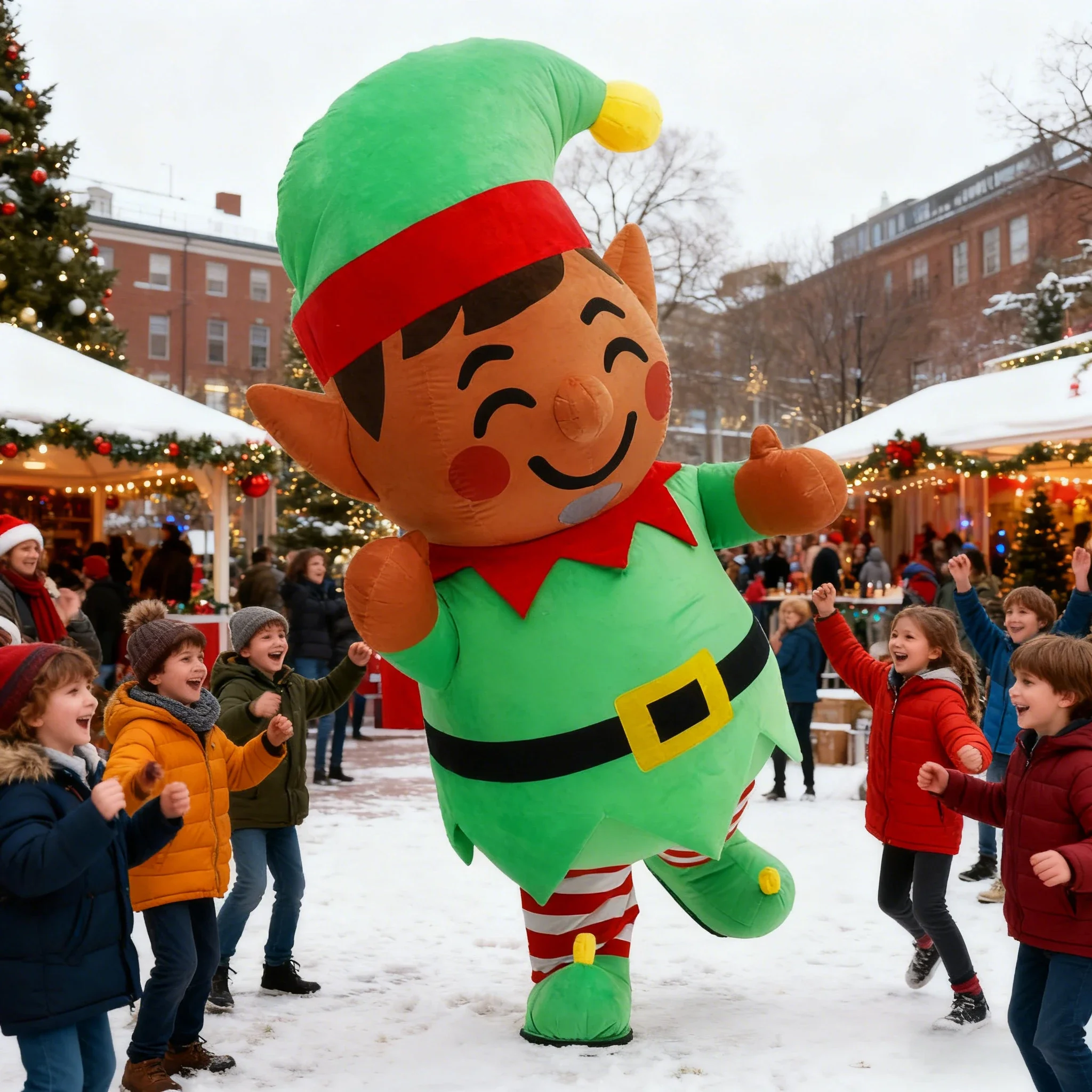 Kerstelf opblaasbaar kostuum mascotte parade volwassen karakter cosplay kerstfeest evenement pluche set geen batterij