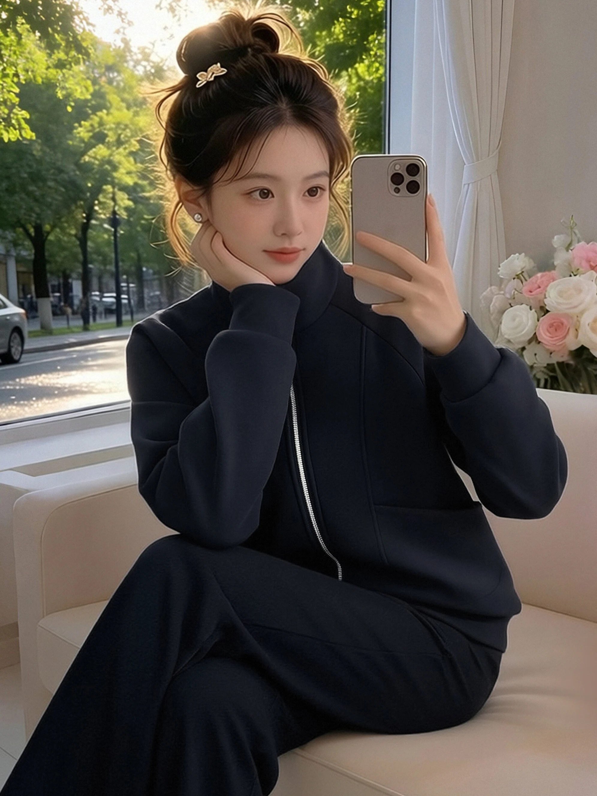 

2026 New Fashion Set Women Casual Commute Zipper Hoodie Two-Piece Slimming Outfit Spring Autumn Leisure Long Sleeve Pants