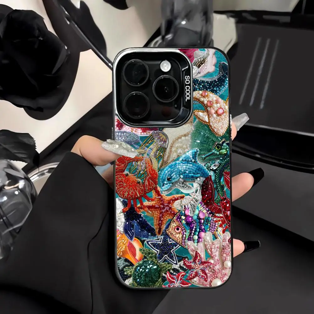 

Retro Marine Life Mobile Phone Case Shockproof and Anti Slip Frosted Suitable for iPhone 16 15 14 13 12 11 Pro Max Plus Mini
