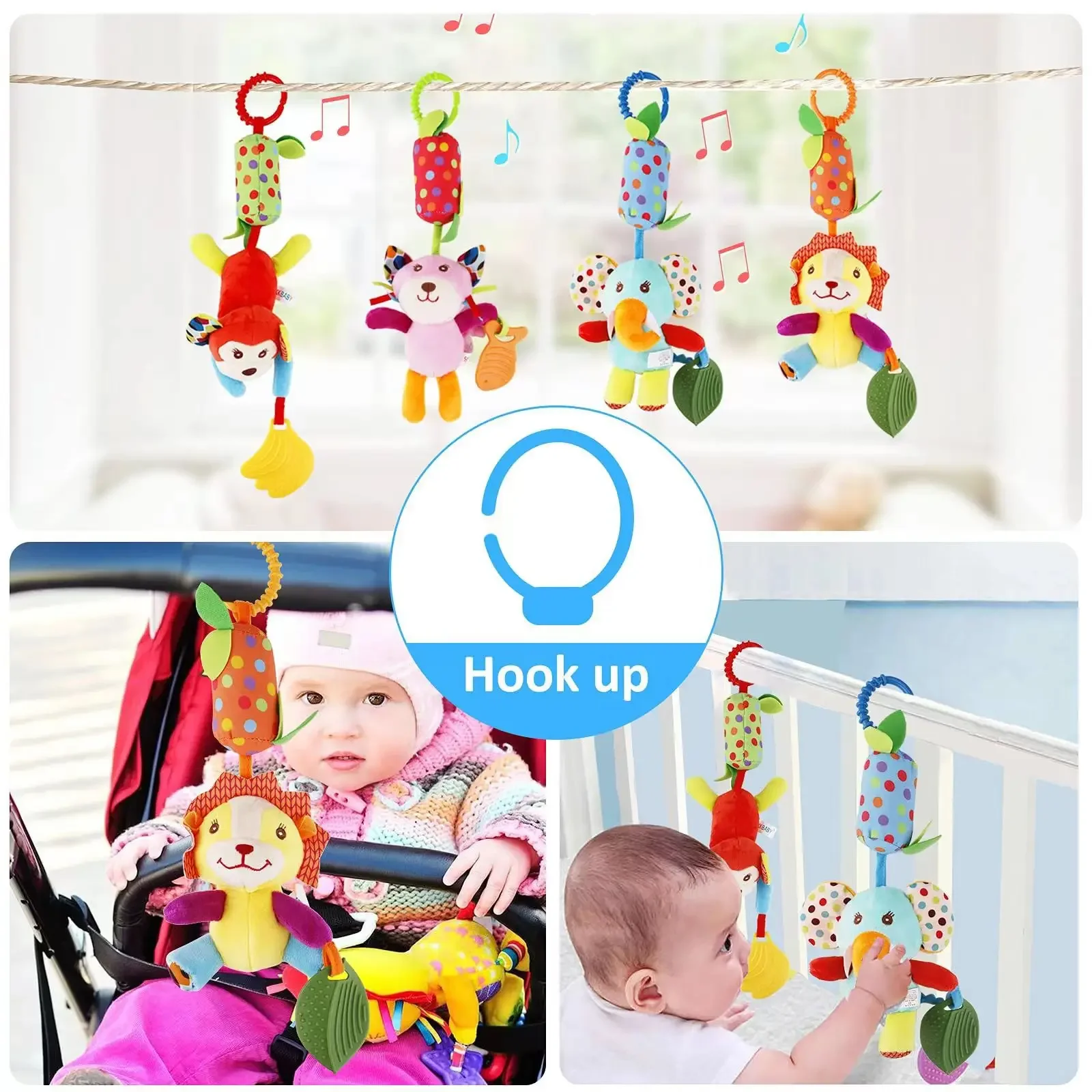 Baby Crib Bell Rattles Animal Hanging Plush Bell Mobiles Cartoon Toy Newborn Baby Rattle 0-24 Months Teether Toys Christmas Gift