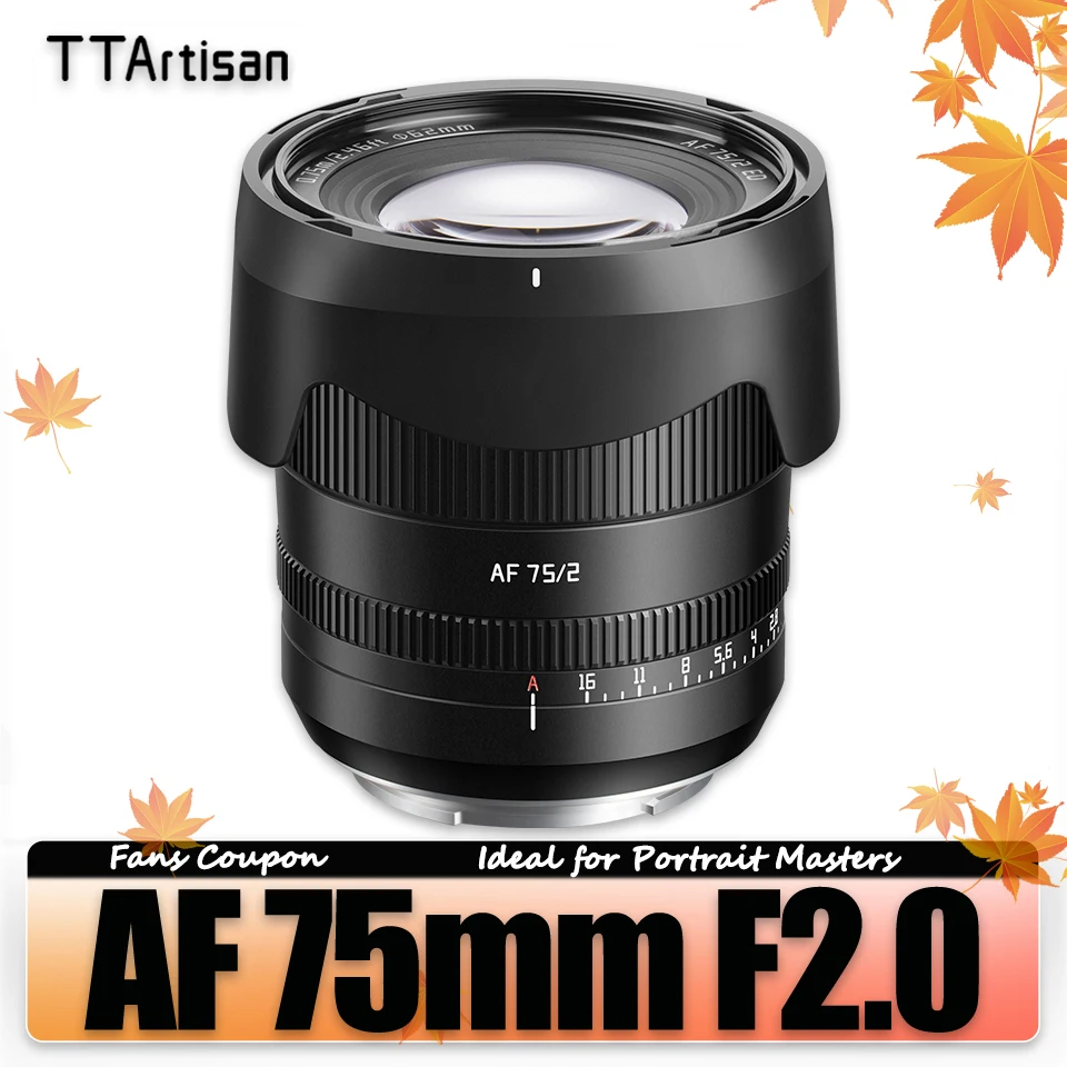 TTArtisan AF 75mm F2 Full Frame Autofocus Lens for Portrait Photography with Sony E A6400 A7RIII ZVE-10 FX30 Nikon Z Z5 Z6 ZFC