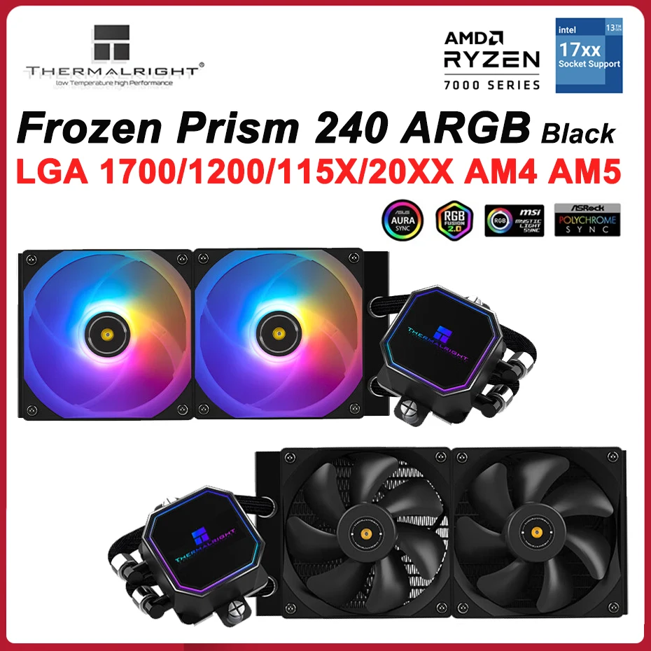 Thermalright Frozen Prism 240 Black ARGB Water Cooled Radiator 5V 3PIN CPU Integrated Liquid Fan LGA1700 115x 1200 2011 AM4 AM5