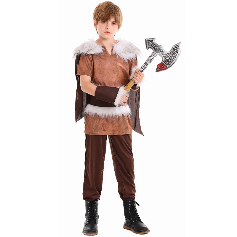Kostum Anak Laki-laki Viking Pertarungan Gaun Mewah Halloween Barbar Viking Bajak Laut Anak-anak Keluaran Baru 2025