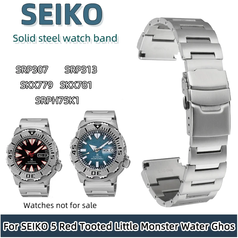 For SEIKO 5 Red Tooted Little Monster Water Ghost Metal strap 20mm SRP307 313 H75K SKX779 781 Stainless Steel watchband Bracelet