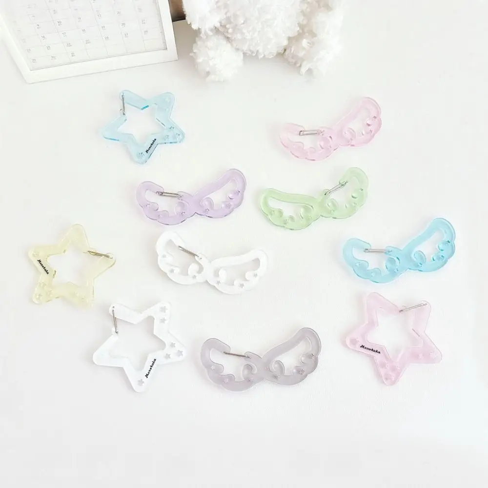 Cute Wings Stars Shape Carabiner Candy Color Acrylic Card Holder Keychain Multipurpose Buckle Keychain