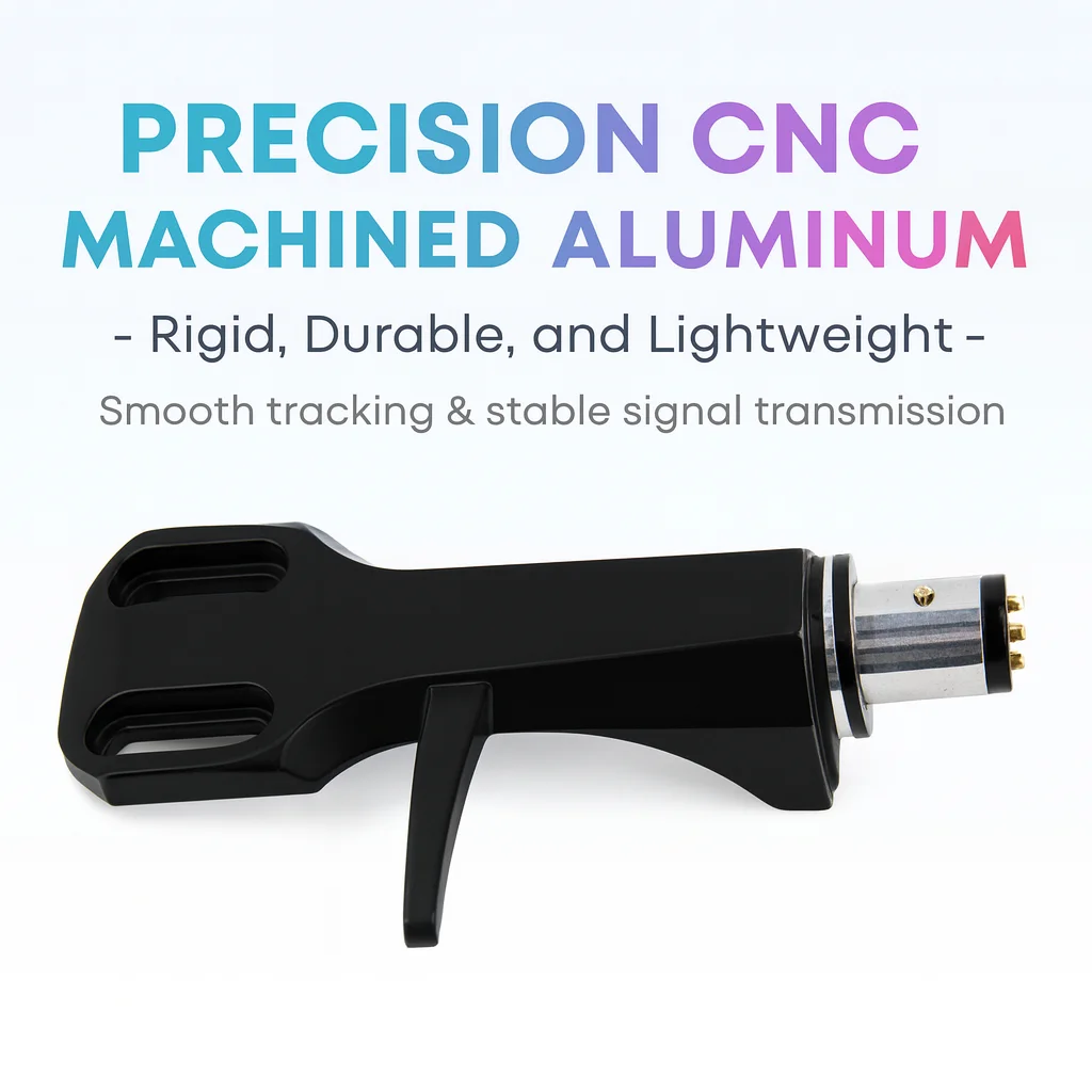 Universal CNC Aluminum Turntable Headshell with Leads, 4-Pin Ø8mm Plug, Compatible with Audio-Technica AT95E / VM95 /AT3600L