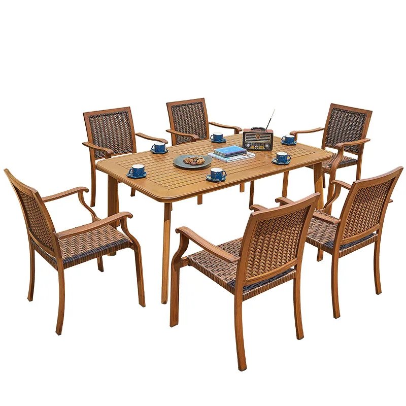 

Balcony small table and chairs, courtyard aluminum alloy rattan, leisure chair, round table coffee table combination