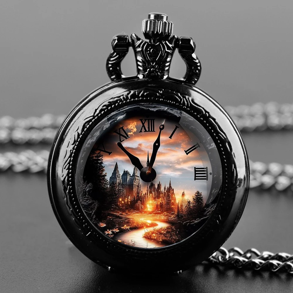 Vintage Time Machine Clock Design Quartz Pocket Watch Necklace Pendant Ideal Gift for Men & Women and Kids Pendant Birthday Gift