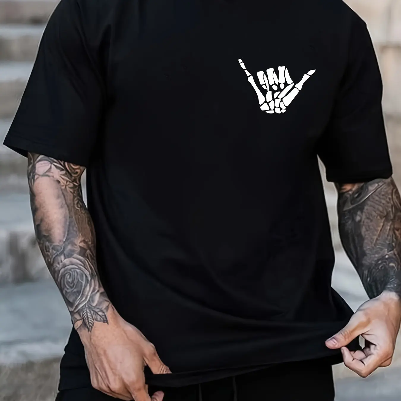 Tees For Men Rock And Roll Print T Shirt Casual Short Sleeve Crew Neck T-shirt For Summer Spring Fall Graphic Tees For Men